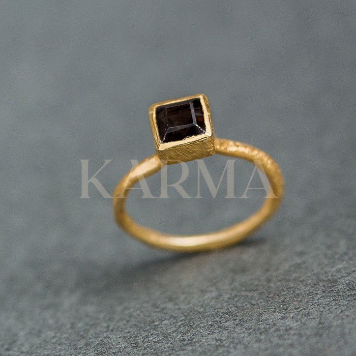 Gold Plated Sterling Silver Ring With Smokey Quartz